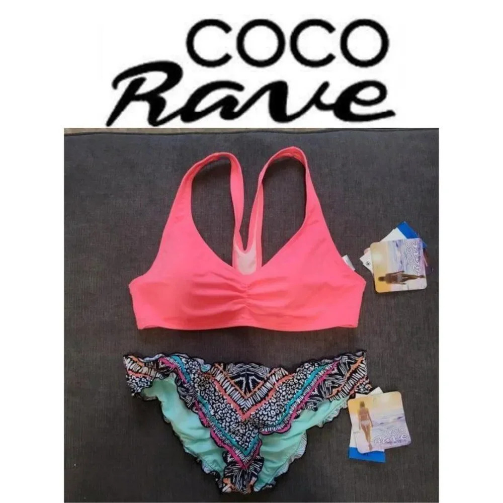 Coco Rave Xlarge Neon pink sport bra & scrunched ruched back bikini bot…